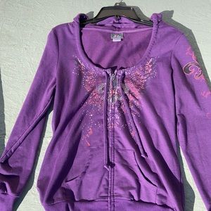 Purple Zipper Sweatshirt Hoodie with Studs and Gems